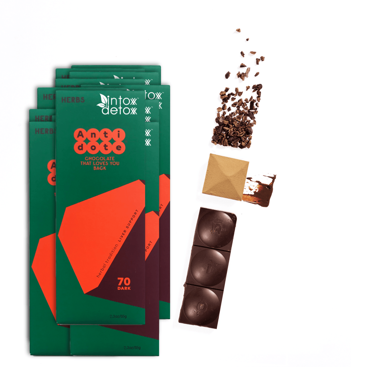1 Case 70% Cacao Liver Precovery Dark Chocolate - 12 Bars | NEW!